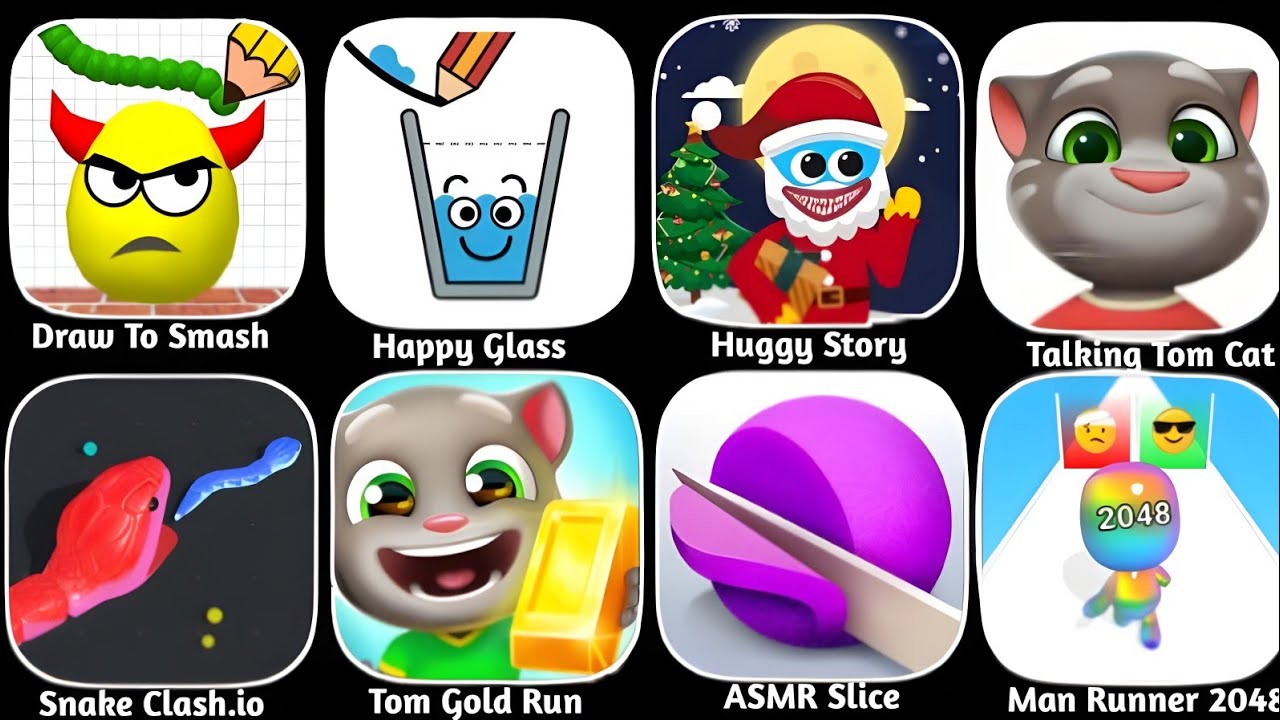 Snake Clash.io, Tom Gold Run, Talking Tom Cat, Happy Glass 