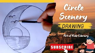 Circle scenery drawing || Nature Drawing 🌳🌳