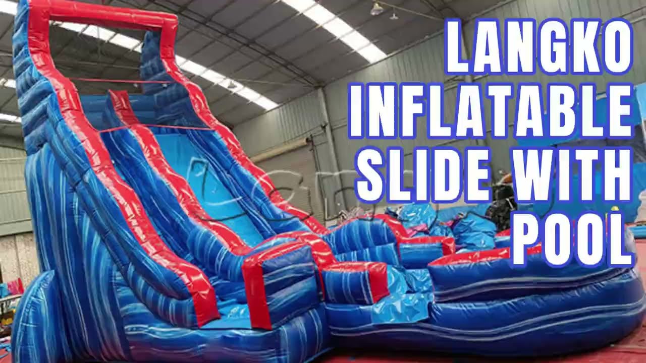 Blue stripe Color children and adults inflatable water slide with pool