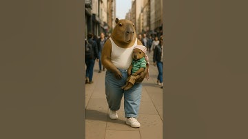 Capybara loopt met zijn jong. #capybara #grappig #shortsfeed #viralvideo #schattig #grappigevideo...