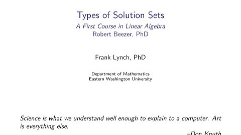 EWU Math 231: Systems of Linear Equations - Types of Solution Sets