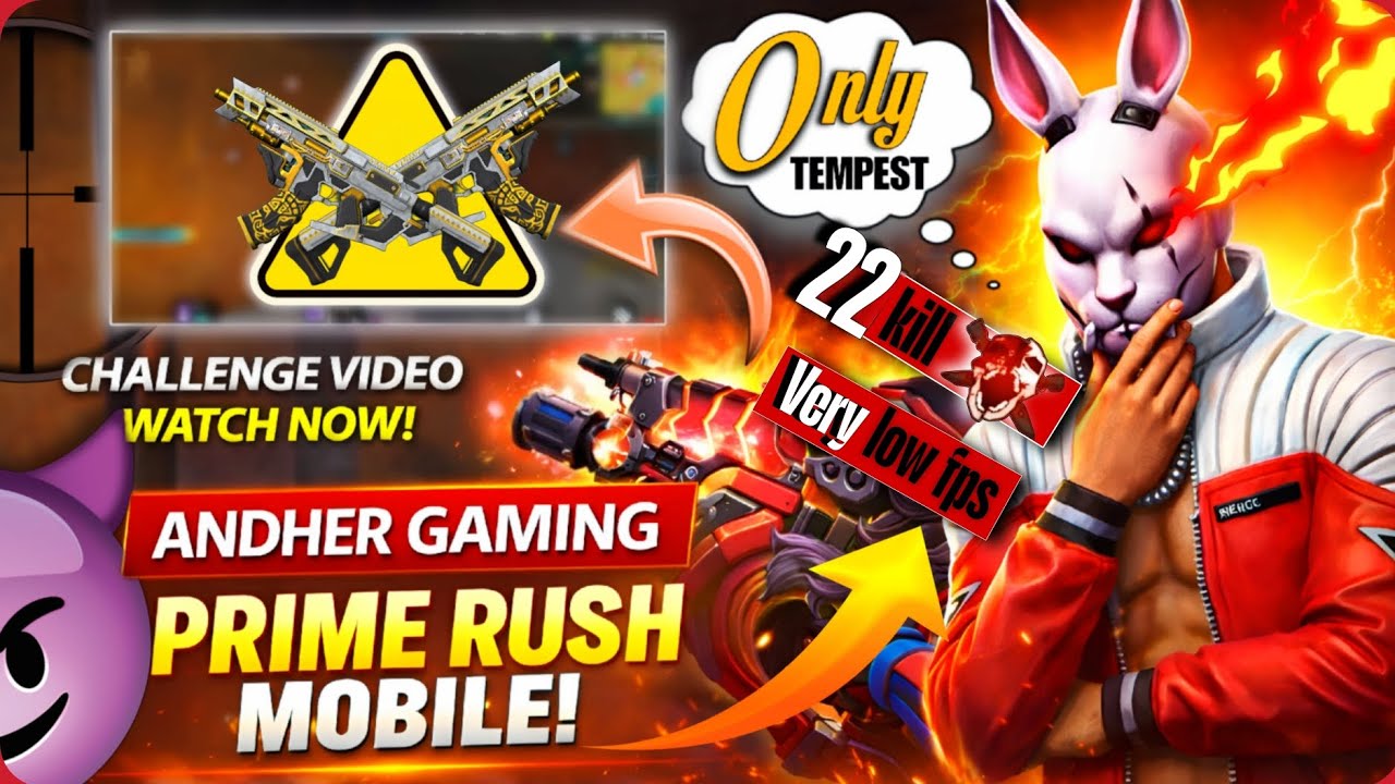 @PrimeRushGame 🔥ONLY TEMPEST GUN CHALLENGE 😱🔥 | FPS DROP + 22 KILLS + COSMIUM CLUTCH 💀