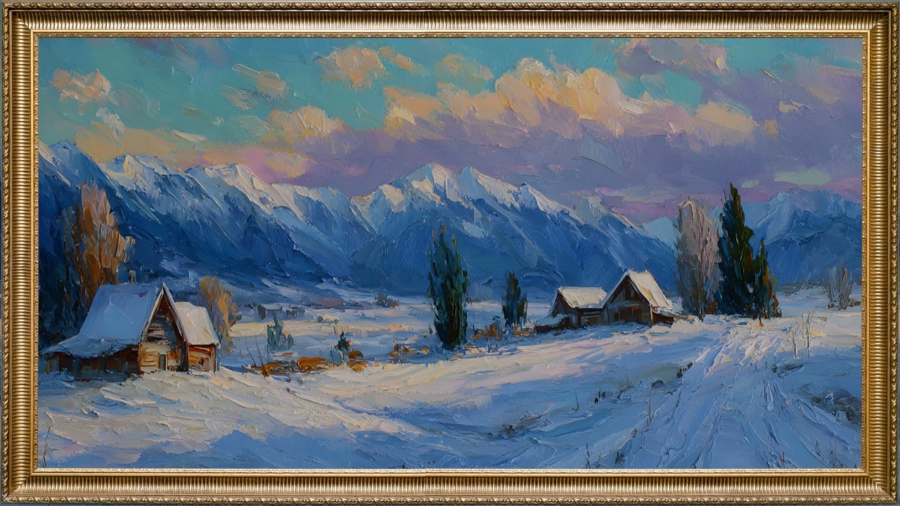 6 Hours of Winter Landscape Art | "Winter Solace" 4K Gold Frame Display