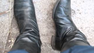 Wiggling toes in soviet officer chrome boots