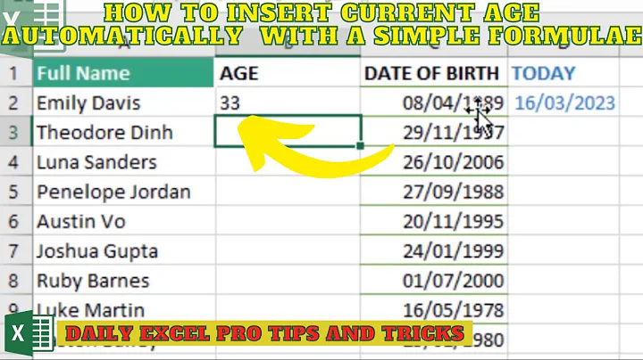 How to Insert Current Age Automatically in Excel using a Simple Formula --Quickly and accurately