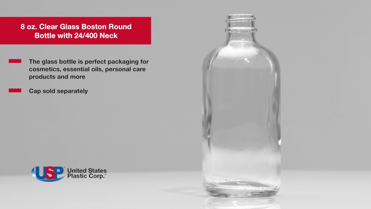 8 OZ. CLEAR GLASS BOSTON ROUND BOTTLE WITH 24/400 NECK | U.S. Plastic Corporation®
