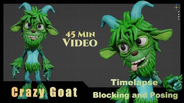Timelapse 45 Min blocking ,posing a CrazyGoat Creature in Blender with BlockSurfaces #addon #blender