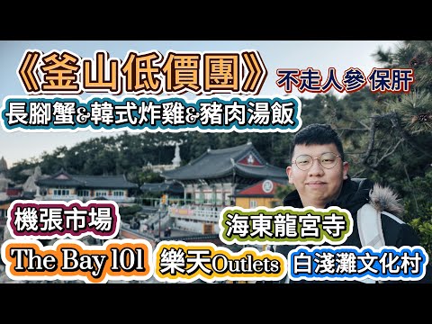 【韓國釜山低價團EP1】白淺灘文化村樂天Outlets海東龍宮寺The Bay 101夜景豬肉湯飯韓式炸雞長腳蟹機張市場可樂旅遊宛倫旅遊