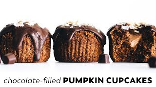 Chocolate-Filled Pumpkin Cupcakes // vegan + paleo