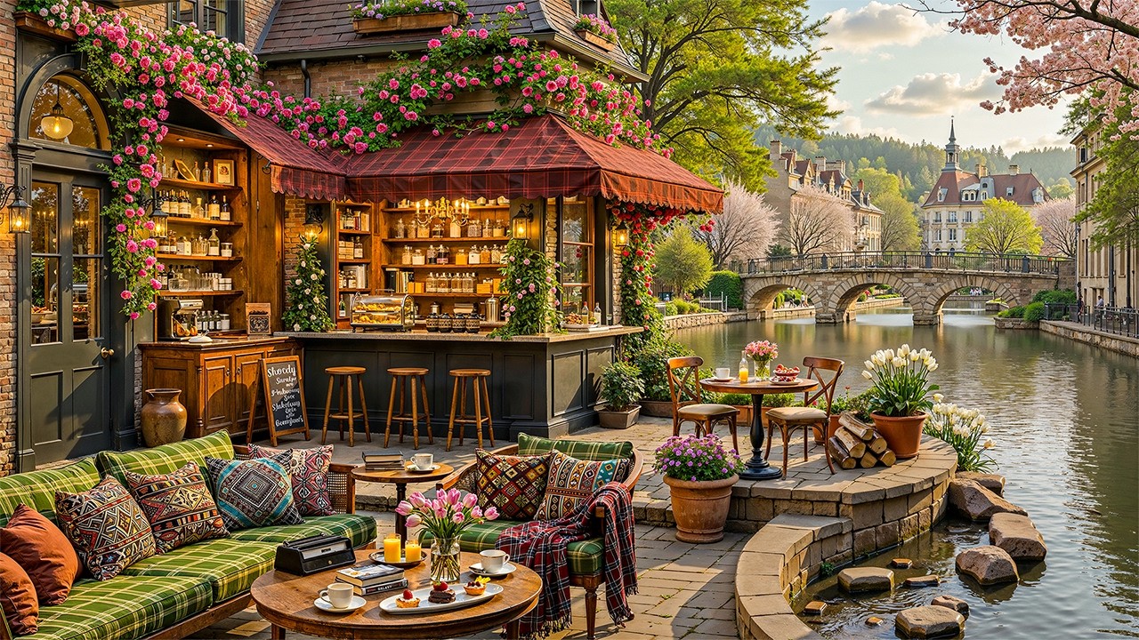 Happy Spring Morning & Smooth Jazz Instrumental Music at Spring Coffee Shop Ambience for Work, Study