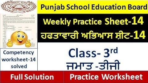 3rd class pseb competency based paper class 3rd worksheet 14 test 2024 3rd class practice sheet 14