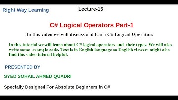 C# Logical Operators Part-1 [Urdu/Hindi]
