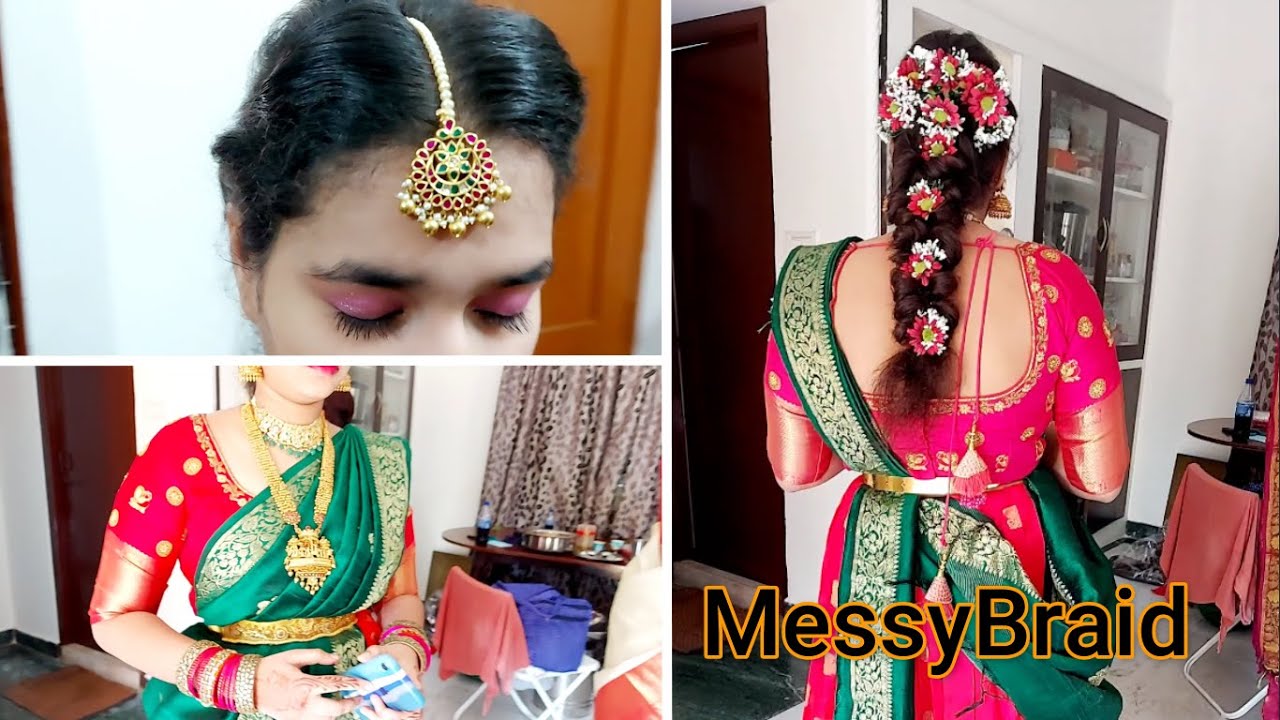 Messy Braid Hairstyle//papita Billa setting// Engagement & Reception  Hairstyle//Hairstyle For Girls - YouTube
