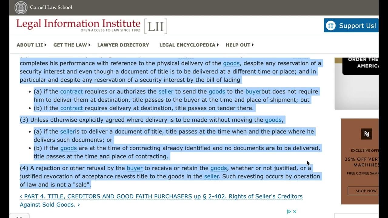 UCC Artical 2 Part 4 TITLE, CREDITORS AND GOOD FAITH PURCHASERS YouTube