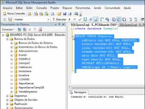 Demonstração do CREATE, INSERT, UPDATE, DELETE, DROP em sql - YouTube
