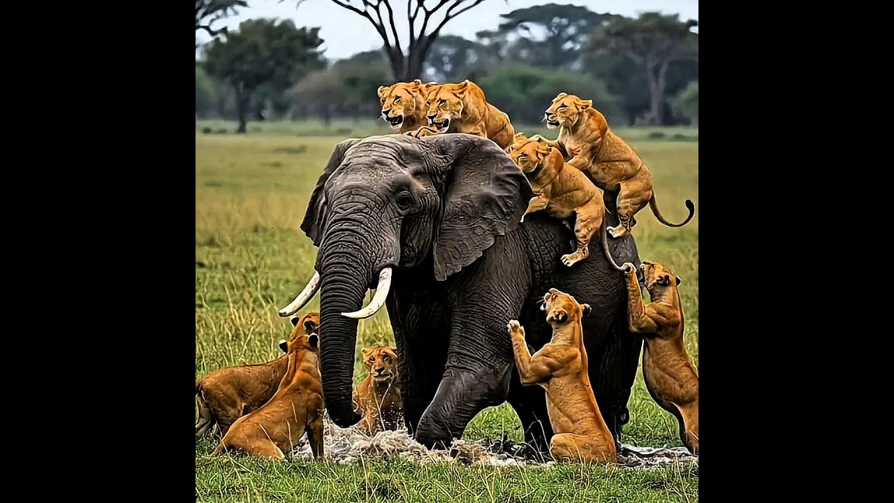 Lions Attack Elephant in Epic African Wildlife Battle 