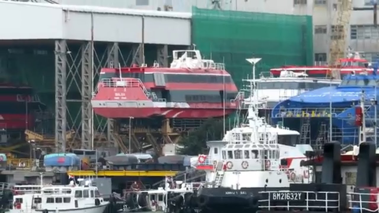 (閒攝- 昂船洲船廠) 新渡輪 港九小輪 噴射飛航 金光飛航 CKS 宏德 及政府船塢