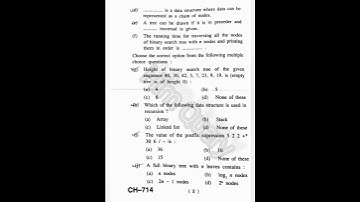 BCA Data Structures (BCA-0204) 2nd sem previous year question paper hpu // #himquery #spumandi