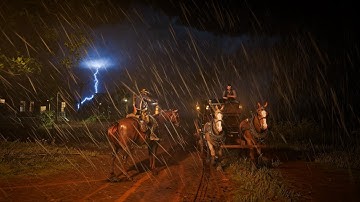 Red Dead ASMR | Horseback Ride with Arthur Morgan in Rain & Thunder | Night Ambience