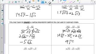 alg 1a 3 9 notes adding and subtracting radicals