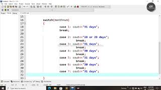 Write C++ program to print number of days in a month using switch case