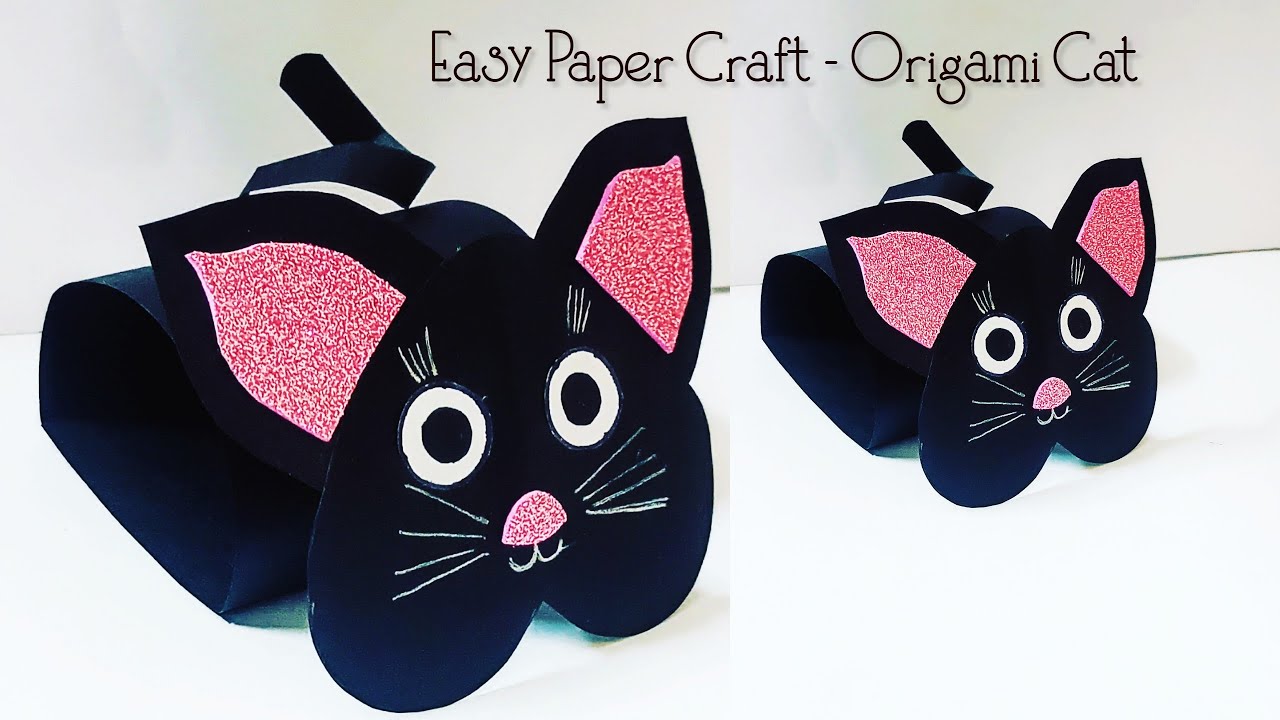 5 Minute Easy Halloween Paper Black Cat Paper Crafts Ideas Origami Craft Kids Paper Craft Youtube