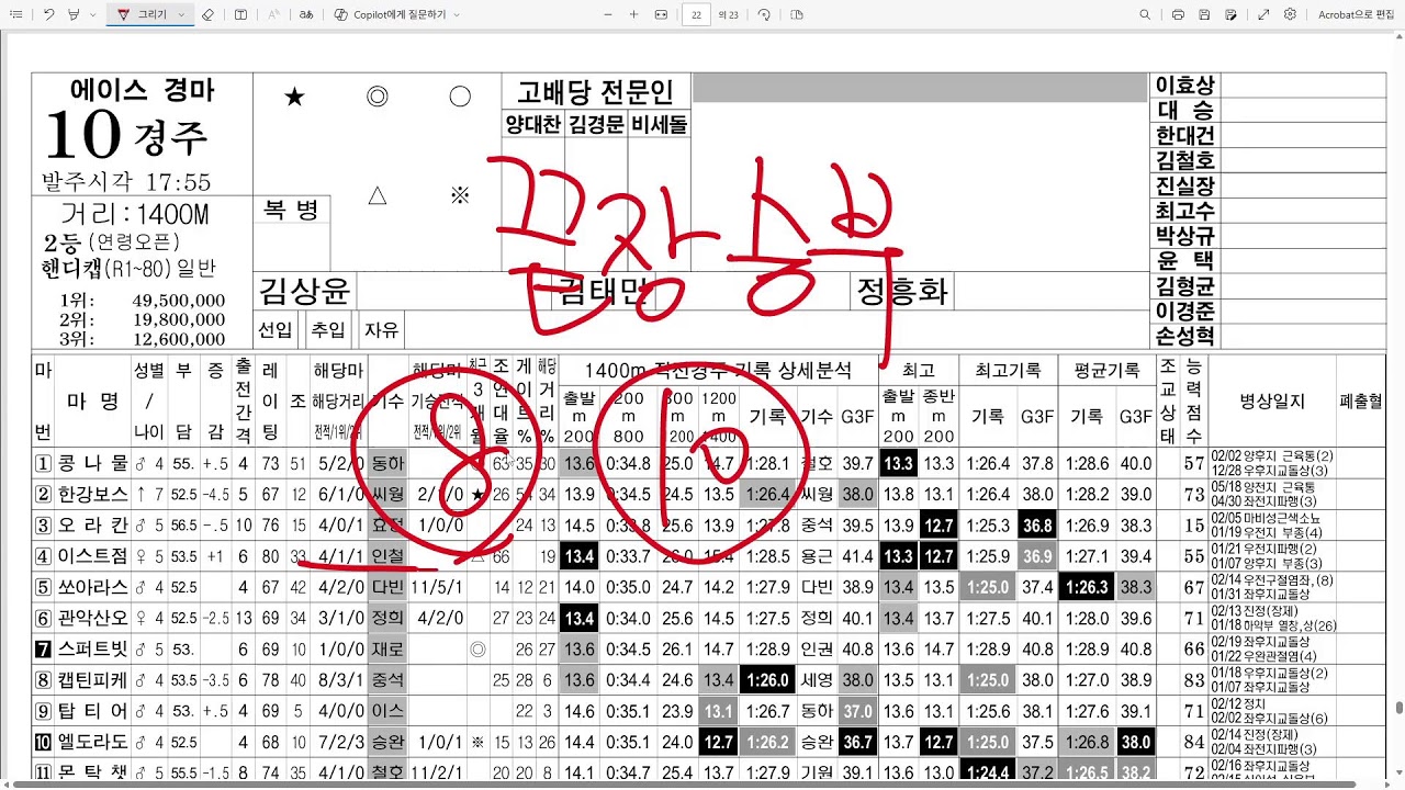 3월 2일 월요 경마 분석!