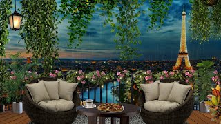 Coffee in Paris 🗼| Rain & thunder sounds|Cozy garden balcony ambience| Alluring Ambience