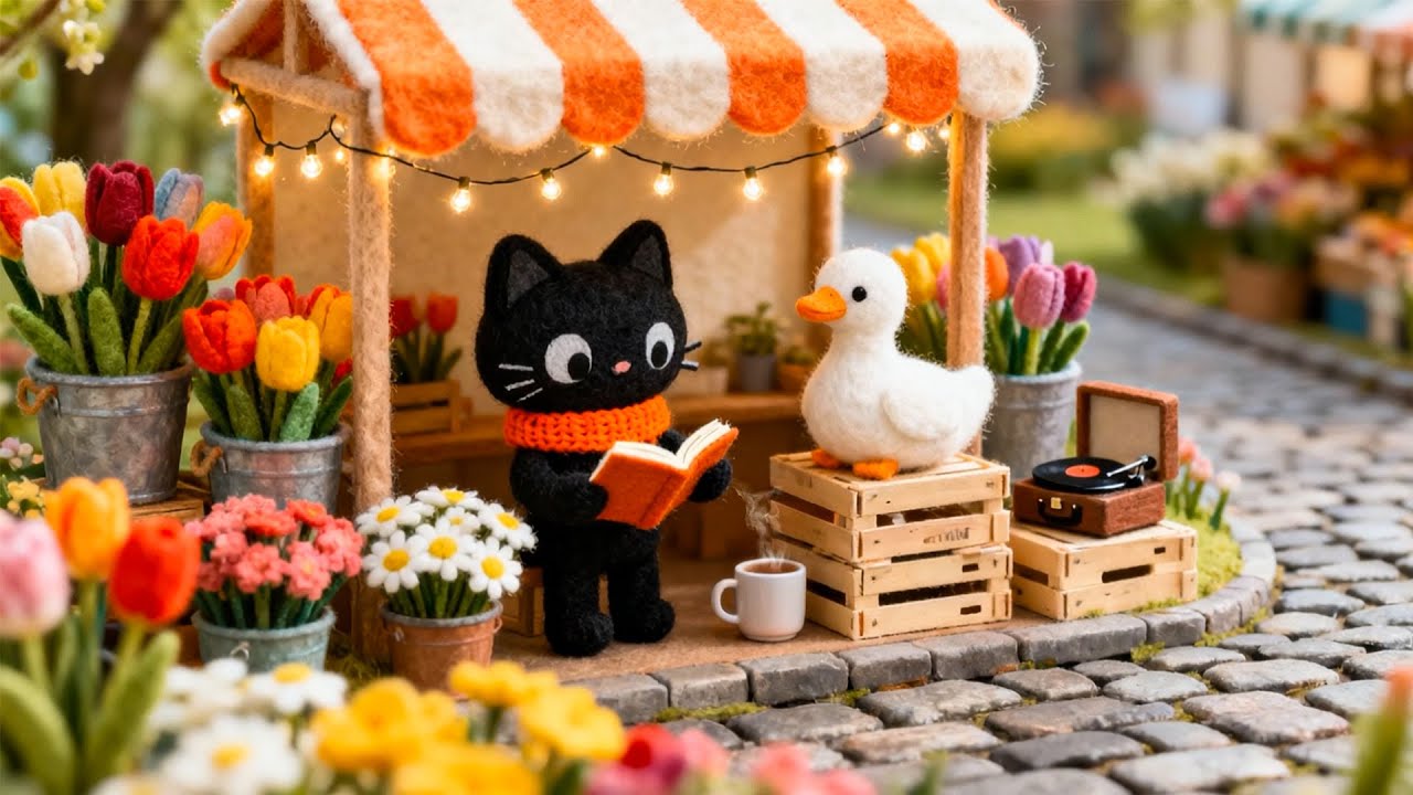 Quiet Spring Morning in the Flower Market 🌸📖 Cozy Lofi Cat Reading | Study, Relax & Chill