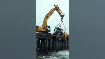 Truck Crane Fails to Lift Old Excavator on Bridge | Falls Into Water