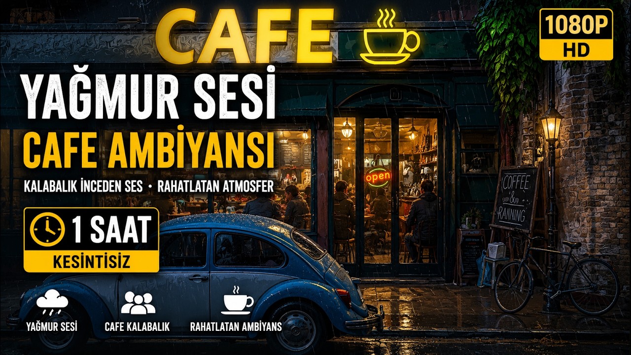 Kafede Yağmur Sesi ve Hafif Kalabalık Ambiyansı ☕🌧️ | 1 Saat Rahatlatıcı Cafe Ortamı