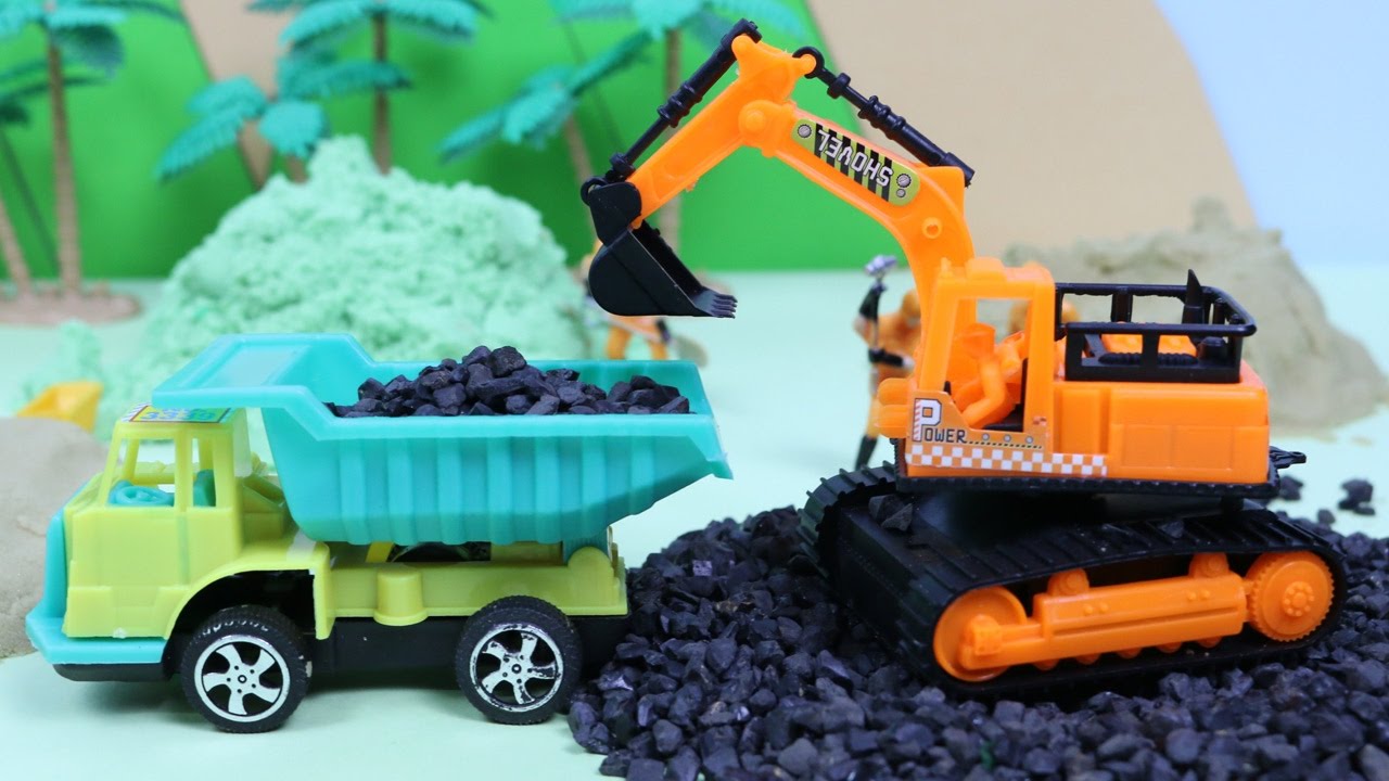 รถแมคโคร รถดั้ม รถตักดิน รถบรรทุก รถเครน รถบดดิน รถของเล่น เล่นรถก่อสร้าง ทรายมหัศจรรย์