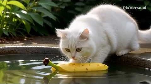 PixVerse V5 Image Text 360P пушистый кот кушае