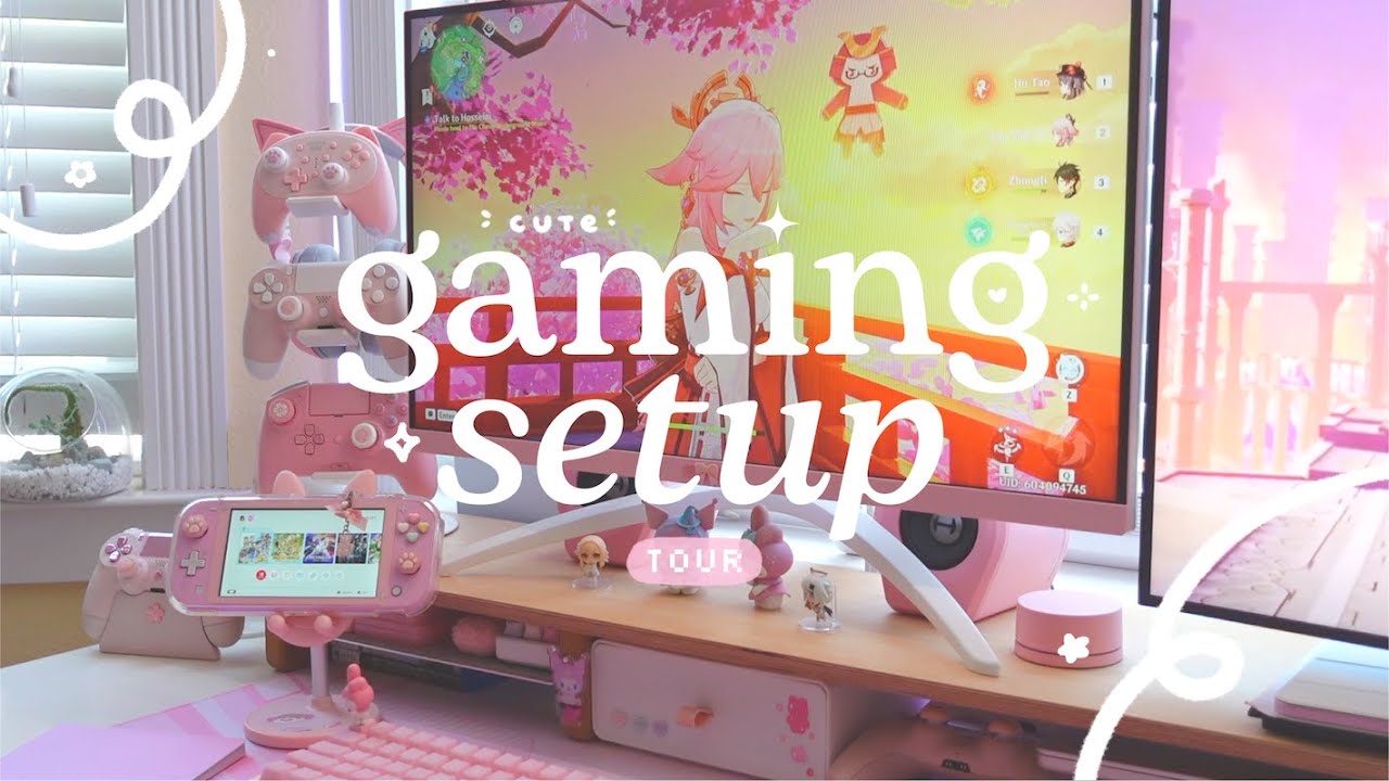 🌸 a tour of my cute gaming setup for a comfy + lazy summer | feat. some  unboxings ✿