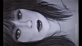 رسم الوجه كامل مع تظليل بقلم الرصاص  بورتريه  خطوة /بخطوة.   تعليم الرسم بقلم الرصاص