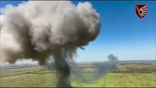 A Ukrainian drone from the 79th Air Assault Brigade drops a 40mm HEDP grenade on a Russian