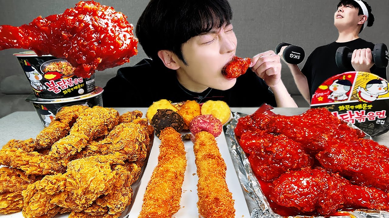 ⁣ASMR MUKBANG | 직접 만든 불닭볶음면 양념치킨 치즈볼 먹방 & 레시피 FRIED CHICKEN AND FIRE NOODLES EATING