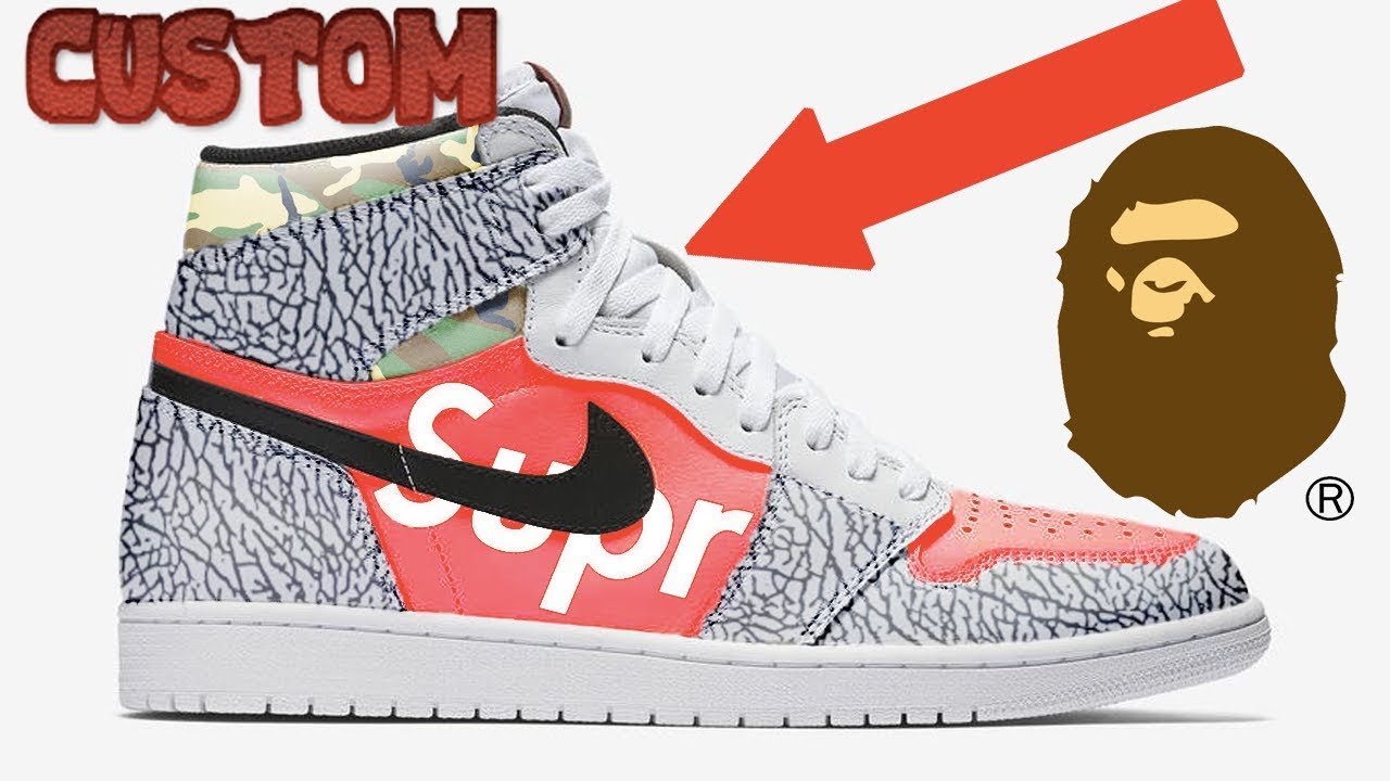 CUSTOM SUPREME x BAPE JORDAN 1 - YouTube