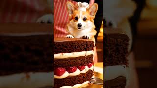 Long-knife corgi chef reveals layer cake strata slice by slice 🐶🍰 #shorts #funny #petcooking