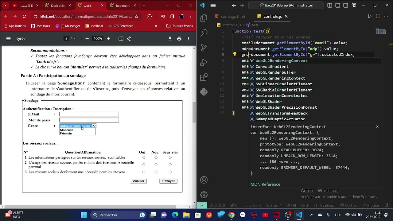 correction Bac 2019 Javascript 3eme informatique
