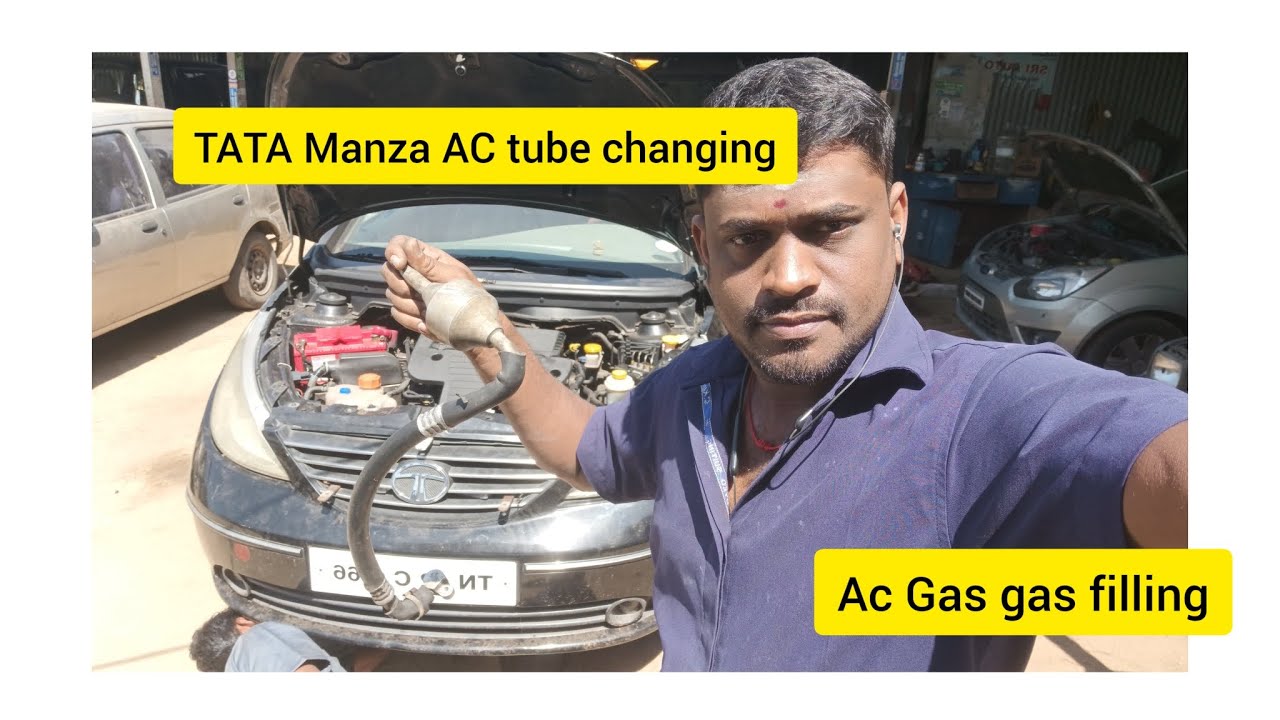Tata Manza AC tube changing AC gas filling AC gas leak checking work