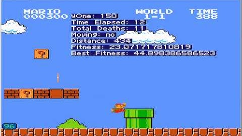 Genetic Algorithms: Mario level 1-1 Completely Random Jumping.