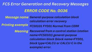 FCS Error Generation and Recovery Messages Error code 0036