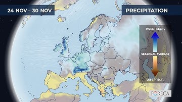 Monthly precipitation forecast for Europe 12/11/2025