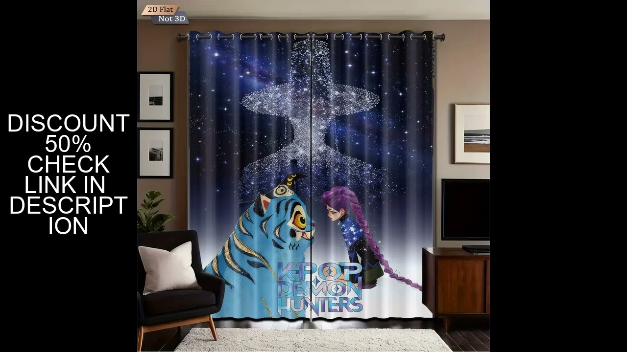 2pcs K-Pop Demon Hunters print perforated blackout curtains multiple size living room insulation dec