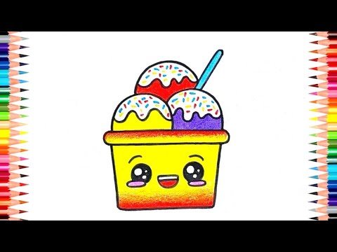 HOW TO DRAW CUTE ICE CREAM BOWL,DRAW CUTE THINGS 