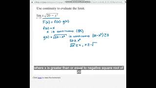 Use continuity to evaluate the limit.