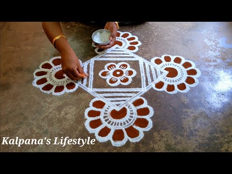 Tamil Puthandu Special flowers padi Kollam Easy Rangoli Pandaga design muggulu