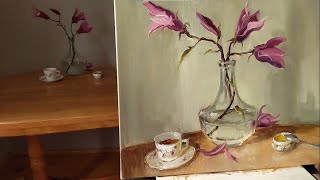 How to Paint Magnolias. Painting on Canvas with Oil Paints