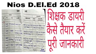how to prepare Teachers diary for primary school in hindi with Pdf download 2018 nios deled